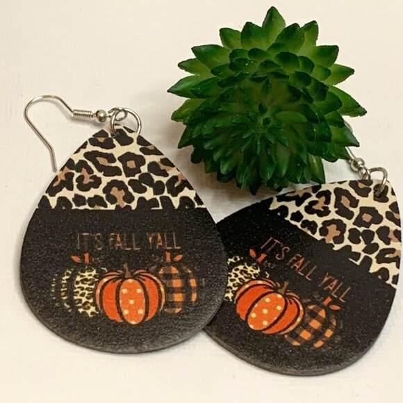 Fall Earring, Leopard Print Earring, Pumpkin Earring, Thanksgiving Earring, Fall - Picture 1 of 7